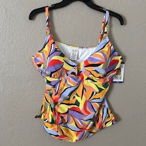 Women’s Anne Cole Tropical Sea Grass Tankini Swim Top, XXL, Multicolor